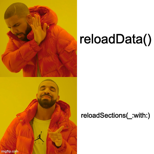 Animate tableview updates with reloadSections rather than using reloadData.