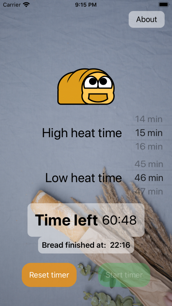 Image showing the home screen of Bread Timer App.